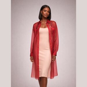 NWT GSTQ Valentine Red Sheer Button-Up Tunic Shirt Dress Portugal S